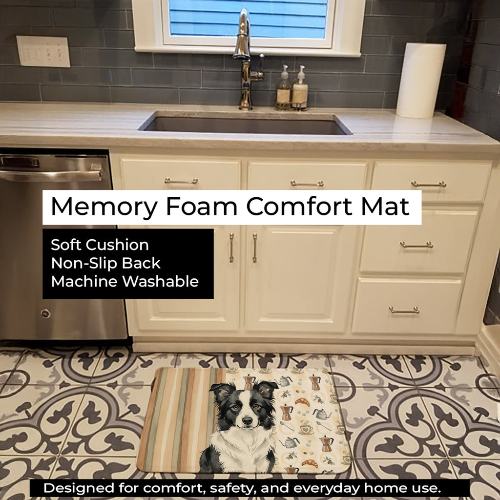 Border Collie Coffee Bar Memory Foam Kitchen Mat Machine Washable Anti-Fatigue Cushion Comfort Bath or Kitchen Rug