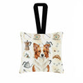 Red and White Border Collie Coffee Bar Hanging Square Fabric Ornament 3.5 � 3.5 Decorative Door-Knob & Tree Hanger, Soft Fabric