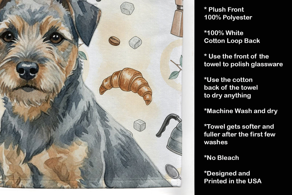 Blue and Tan Border Terrier Coffee Bar Kitchen Towel Velour Plush Front and Cotton Loop Back Machine Washable