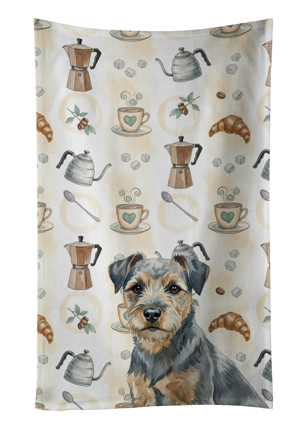 Blue and Tan Border Terrier Coffee Bar Kitchen Towel Velour Plush Front and Cotton Loop Back Machine Washable