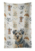 Blue and Tan Border Terrier Coffee Bar Kitchen Towel Velour Plush Front and Cotton Loop Back Machine Washable