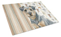 Blue and Tan Border Terrier Coffee Bar Cutting Board Tempered Glass Kitchen Cutting Surface, Heat Resistant Chopping, Non-Slip Feet, Food Prep & Serving