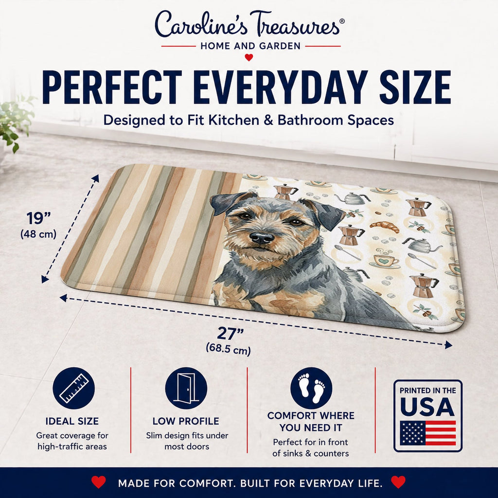 Blue and Tan Border Terrier Coffee Bar Memory Foam Kitchen Mat Machine Washable Anti-Fatigue Cushion Comfort Bath or Kitchen Rug