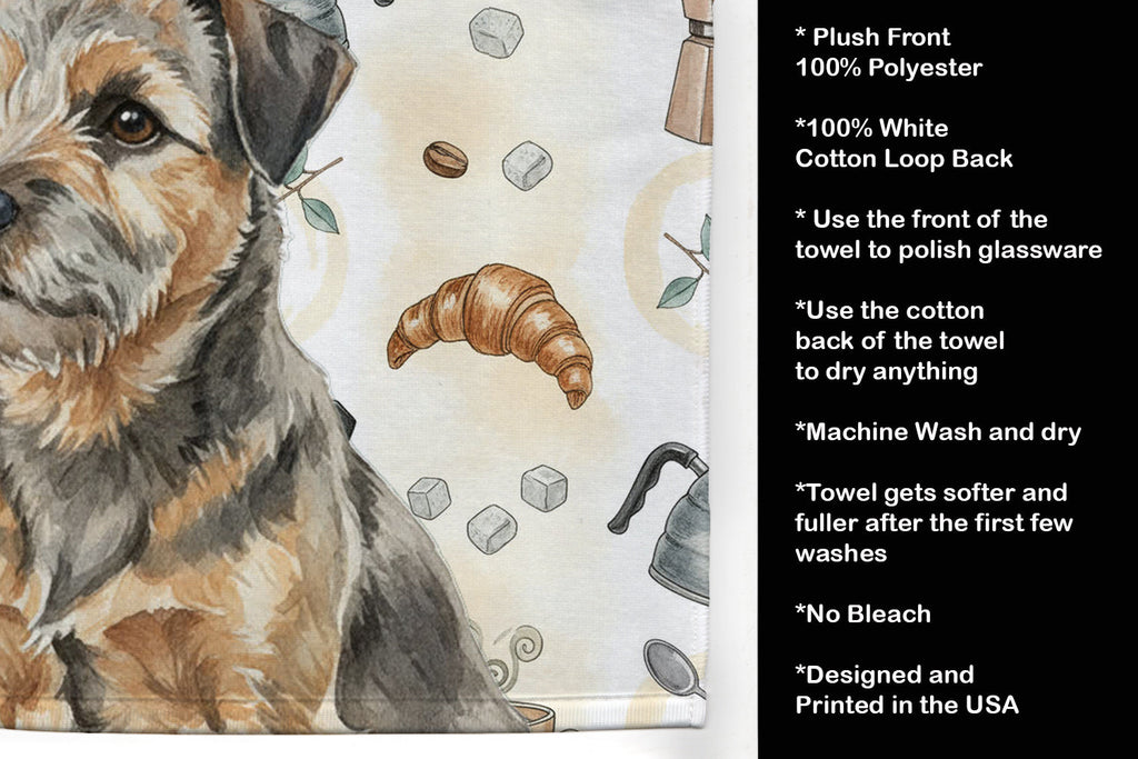 Grizzle and Tan Border Terrier Coffee Bar Kitchen Towel Velour Plush Front and Cotton Loop Back Machine Washable