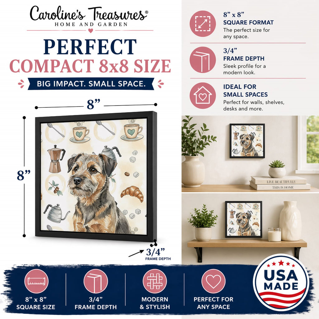 Grizzle and Tan Border Terrier Coffee Bar Framed Metal Print Bathroom, Kitchen, Office, Home Decor Wall Art Ready to Hang, Square, 8X8