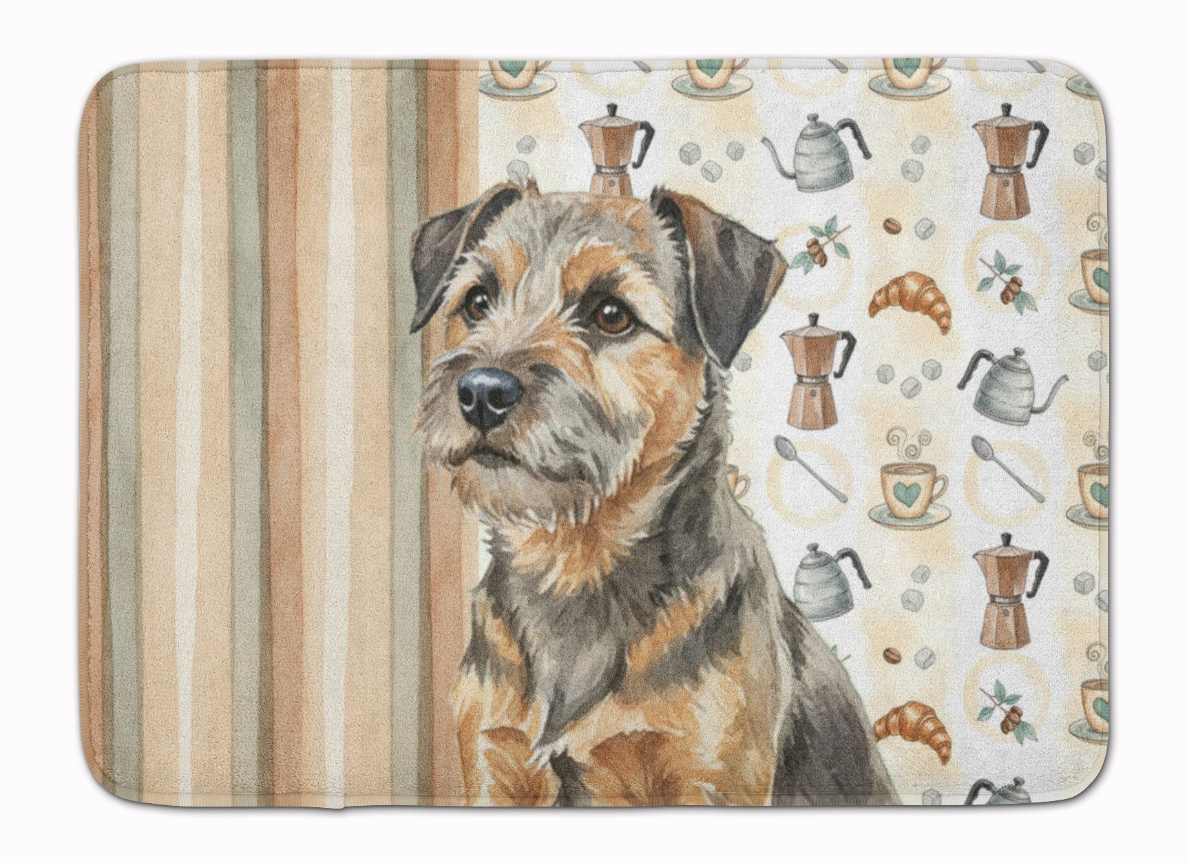 Grizzle and Tan Border Terrier Coffee Bar Memory Foam Kitchen Mat Machine Washable Anti-Fatigue Cushion Comfort Bath or Kitchen Rug