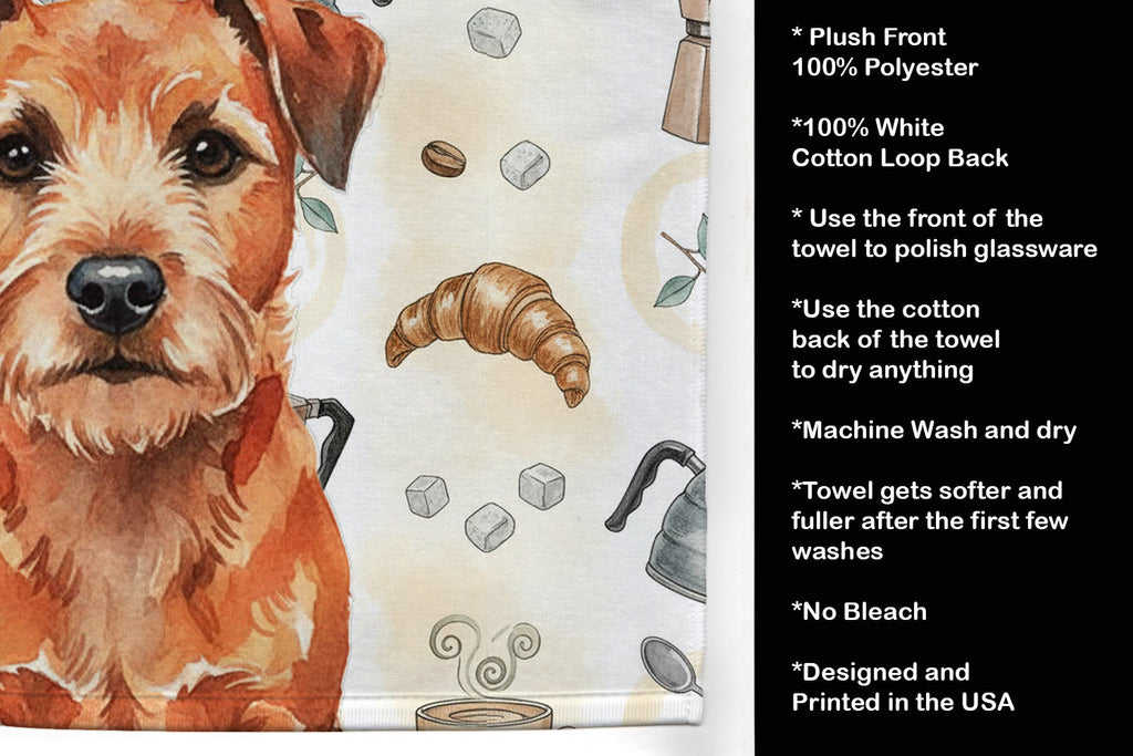 Red Border Terrier Coffee Bar Kitchen Towel Velour Plush Front and Cotton Loop Back Machine Washable