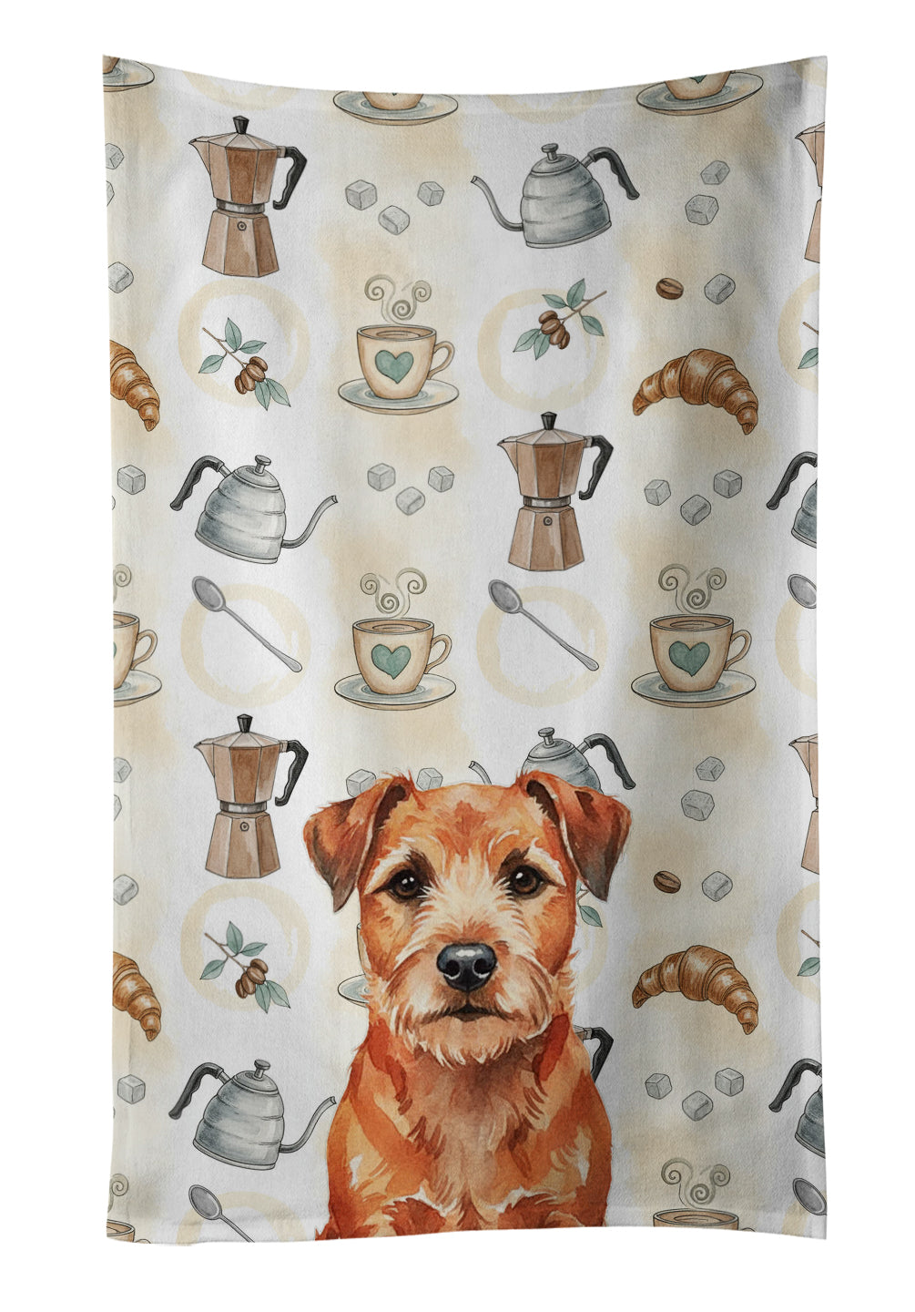 Red Border Terrier Coffee Bar Kitchen Towel Velour Plush Front and Cotton Loop Back Machine Washable