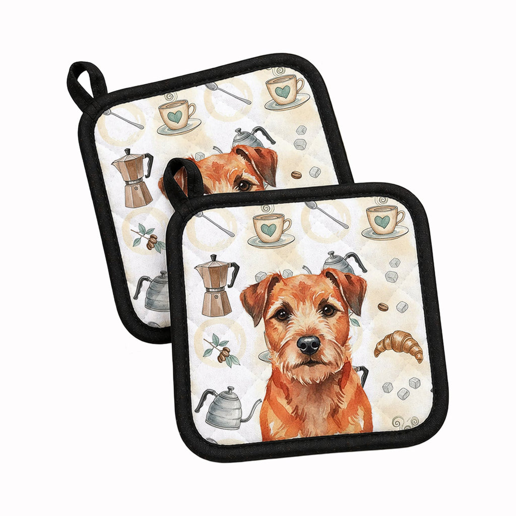 Red Border Terrier Coffee Bar Pot Holder Set of 2 Heat Resistant Quilted Hot Pads 7.5 x 7.5 Inch, Insulated Kitchen Trivets for Cooking & Baking
