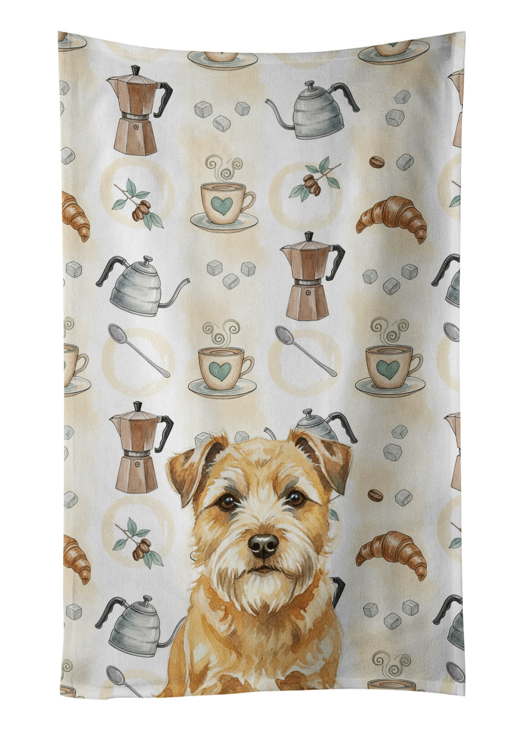 Wheaten Border Terrier Coffee Bar Kitchen Towel Velour Plush Front and Cotton Loop Back Machine Washable