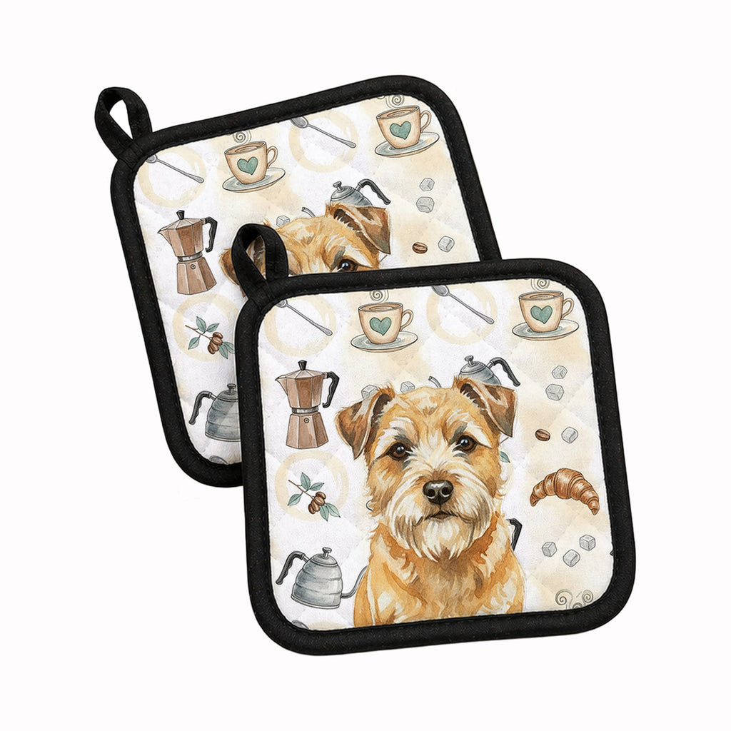 Wheaten Border Terrier Coffee Bar Pot Holder Set of 2 Heat Resistant Quilted Hot Pads 7.5 x 7.5 Inch, Insulated Kitchen Trivets for Cooking & Baking