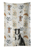 Black and White Borzoi Coffee Bar Kitchen Towel Velour Plush Front and Cotton Loop Back Machine Washable