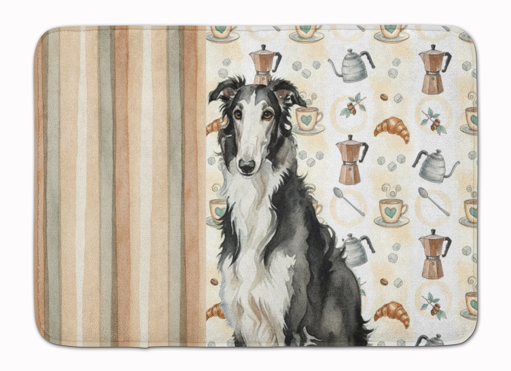 Black and White Borzoi Coffee Bar Memory Foam Kitchen Mat Machine Washable Anti-Fatigue Cushion Comfort Bath or Kitchen Rug