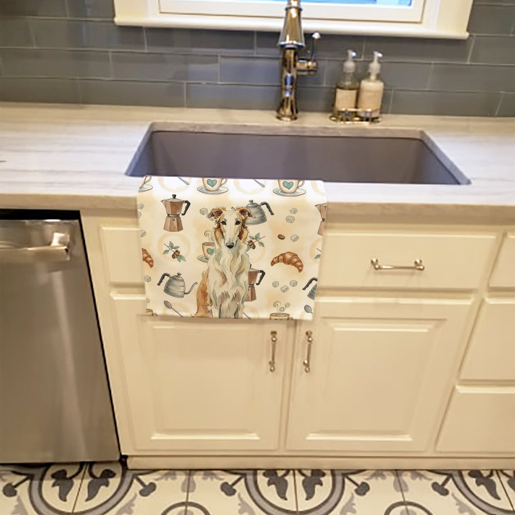 Borzoi Coffee Bar Kitchen Towel Velour Plush Front and Cotton Loop Back Machine Washable