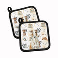 Borzoi Coffee Bar Pot Holder Set of 2 Heat Resistant Quilted Hot Pads 7.5 x 7.5 Inch, Insulated Kitchen Trivets for Cooking & Baking