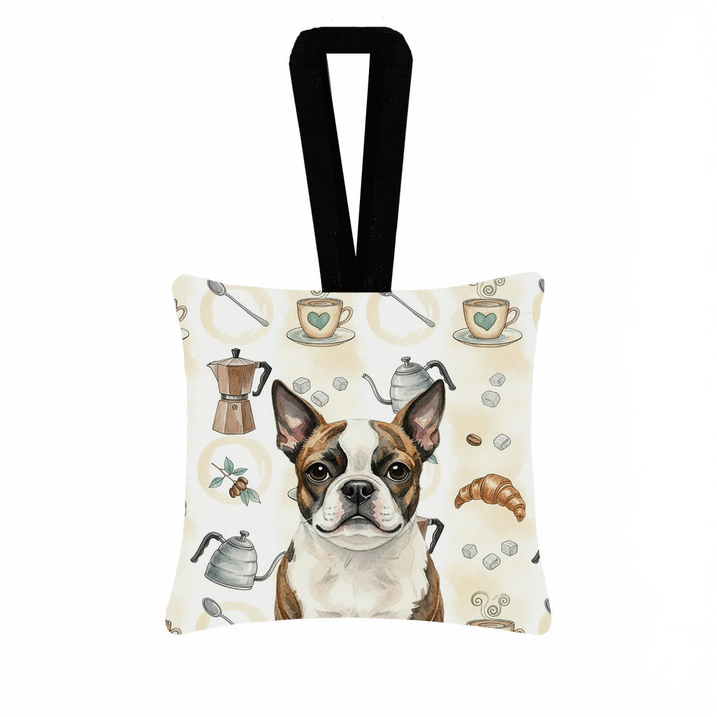 Brindle Boston Terrier Coffee Bar Hanging Square Fabric Ornament 3.5 � 3.5 Decorative Door-Knob & Tree Hanger, Soft Fabric