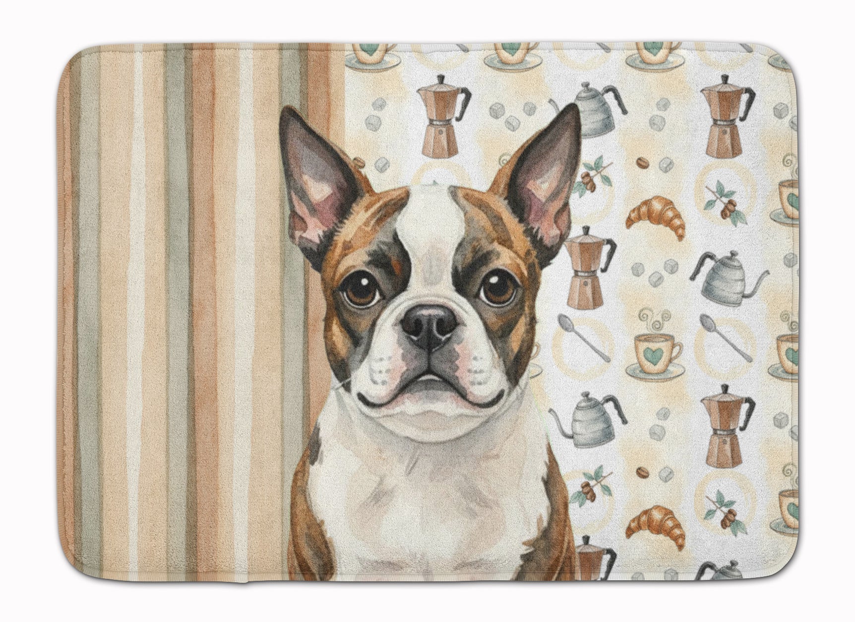 Brindle Boston Terrier Coffee Bar Memory Foam Kitchen Mat Machine Washable Anti-Fatigue Cushion Comfort Bath or Kitchen Rug