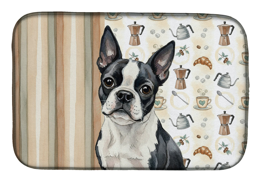 Boston Terrier Coffee Bar Dish Drying Mat Absorbent Dish Drying Mat Pad for Kitchen Counter Dish Drainer Mat for Countertop, 14 x 21", Multicolor