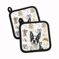 Boston Terrier Coffee Bar Pot Holder Set of 2 Heat Resistant Quilted Hot Pads 7.5 x 7.5 Inch, Insulated Kitchen Trivets for Cooking & Baking