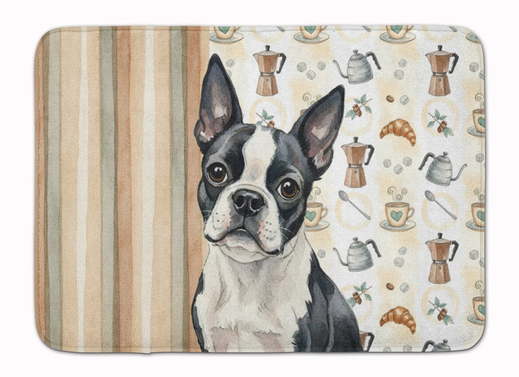 Boston Terrier Coffee Bar Memory Foam Kitchen Mat Machine Washable Anti-Fatigue Cushion Comfort Bath or Kitchen Rug
