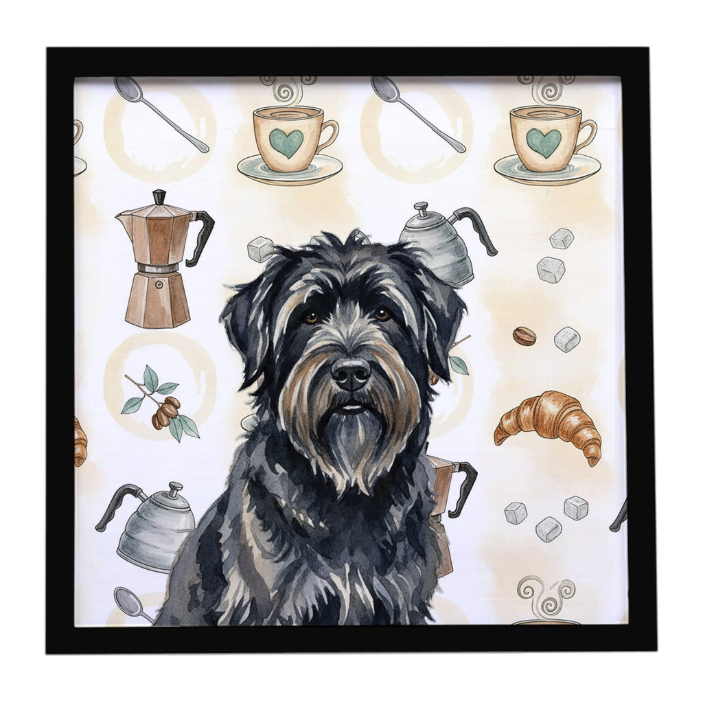 Bouvier des Flandres Coffee Bar Framed Metal Print Bathroom, Kitchen, Office, Home Decor Wall Art Ready to Hang, Square, 8X8
