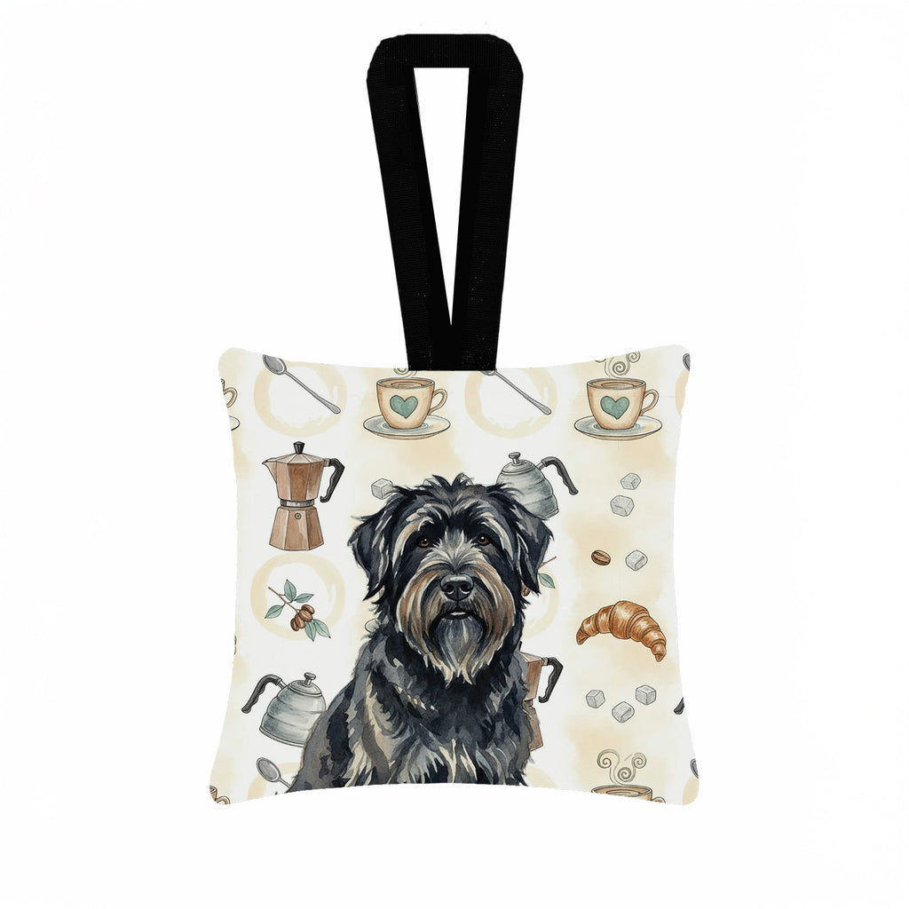 Bouvier des Flandres Coffee Bar Hanging Square Fabric Ornament 3.5 � 3.5 Decorative Door-Knob & Tree Hanger, Soft Fabric
