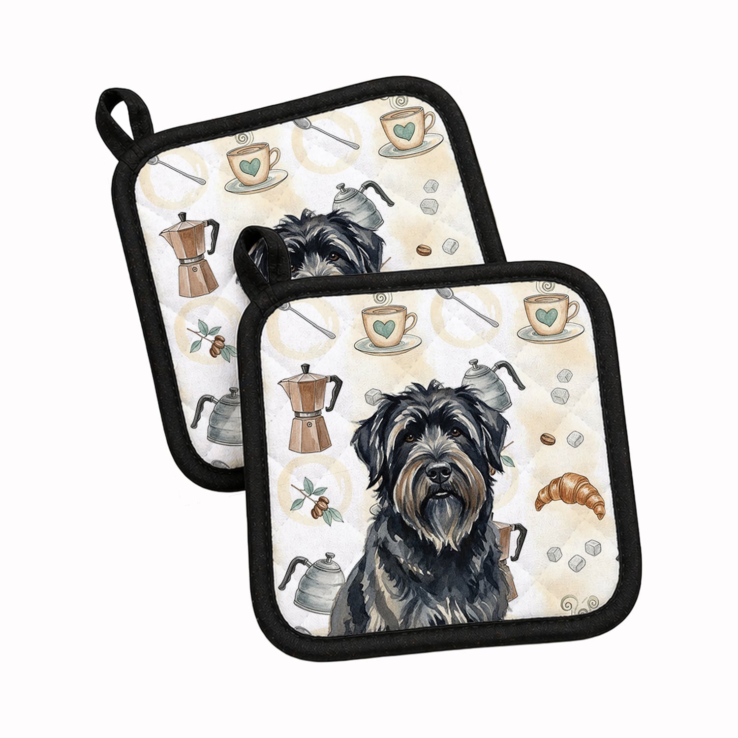 Bouvier des Flandres Coffee Bar Pot Holder Set of 2 Heat Resistant Quilted Hot Pads 7.5 x 7.5 Inch, Insulated Kitchen Trivets for Cooking & Baking