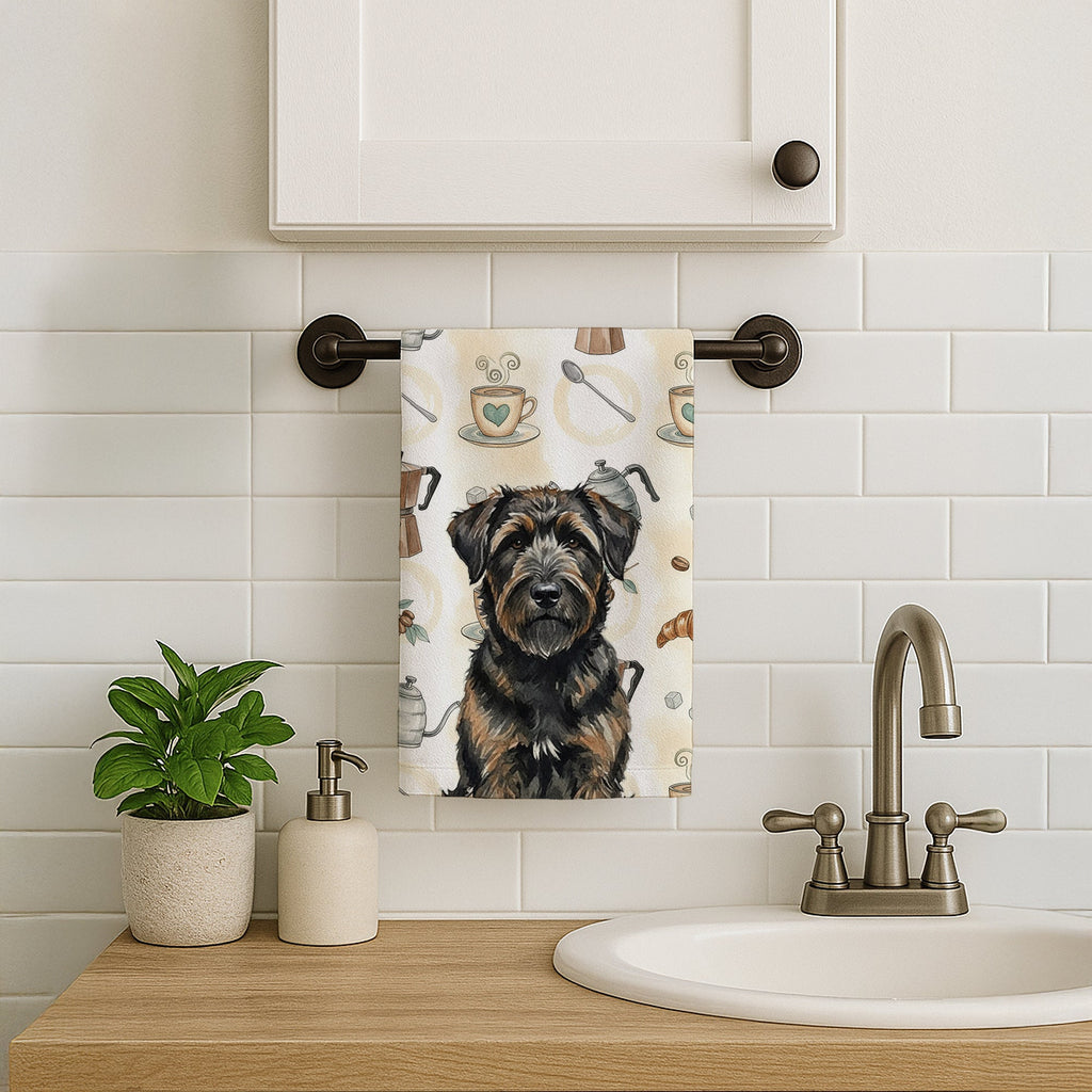 Brindle Bouvier des Flandres Coffee Bar Kitchen Towel Velour Plush Front and Cotton Loop Back Machine Washable