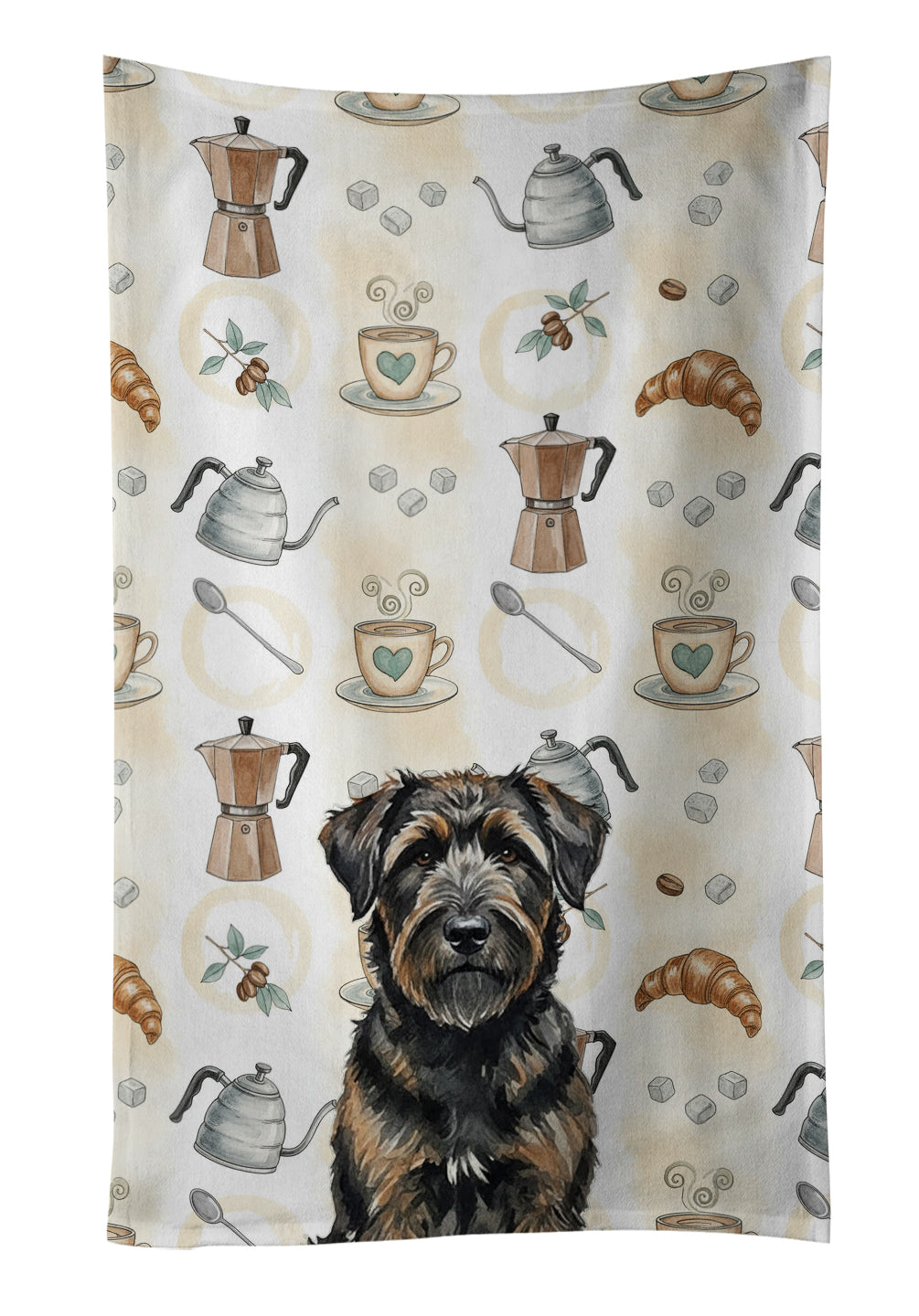 Brindle Bouvier des Flandres Coffee Bar Kitchen Towel Velour Plush Front and Cotton Loop Back Machine Washable