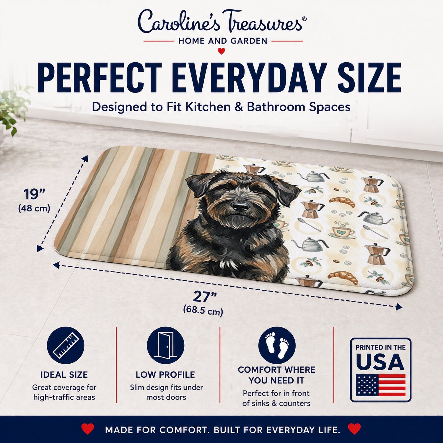 Brindle Bouvier des Flandres Coffee Bar Memory Foam Kitchen Mat Machine Washable Anti-Fatigue Cushion Comfort Bath or Kitchen Rug