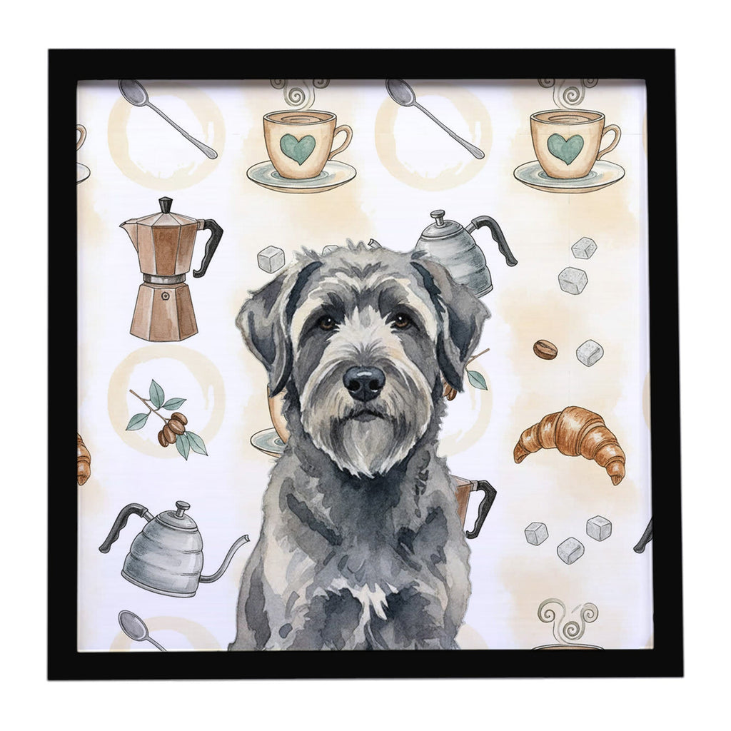 Gray Bouvier des Flandres Coffee Bar Framed Metal Print Bathroom, Kitchen, Office, Home Decor Wall Art Ready to Hang, Square, 8X8