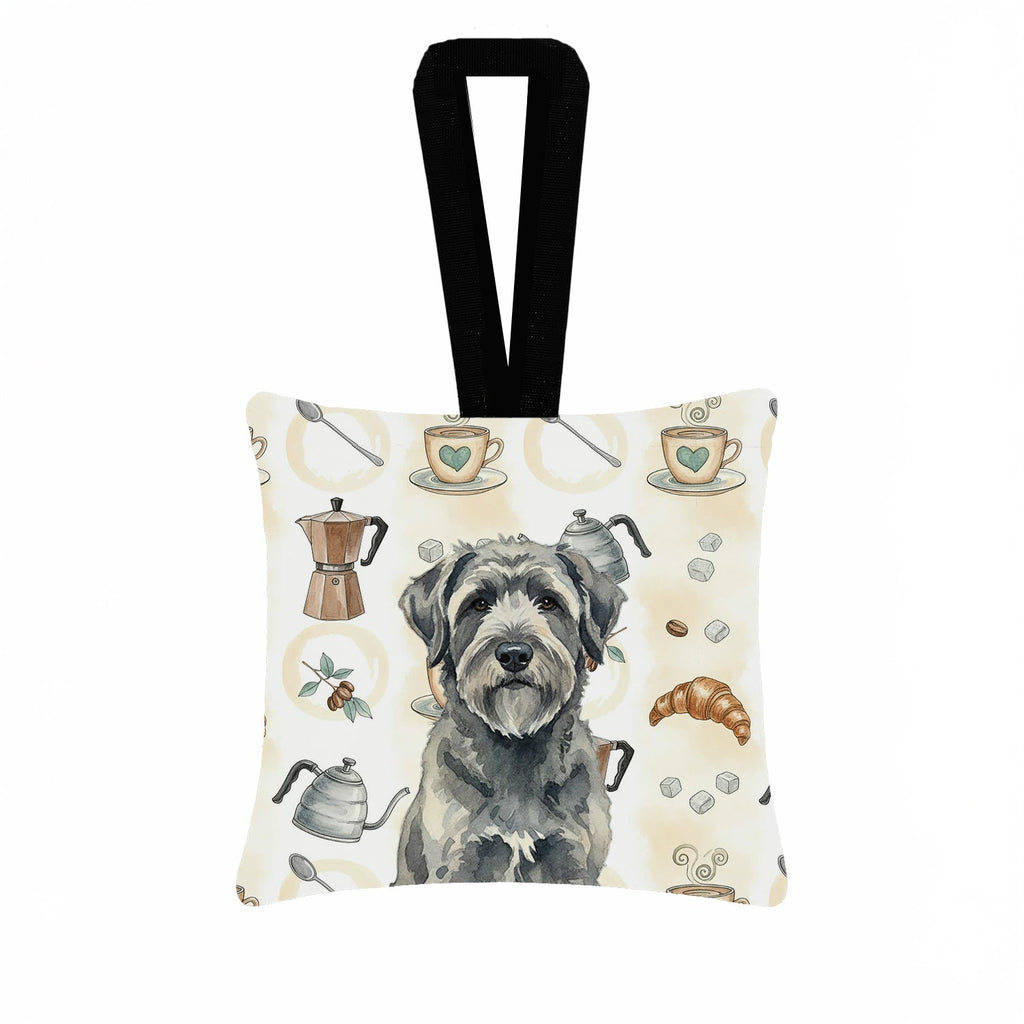 Gray Bouvier des Flandres Coffee Bar Hanging Square Fabric Ornament 3.5 � 3.5 Decorative Door-Knob & Tree Hanger, Soft Fabric
