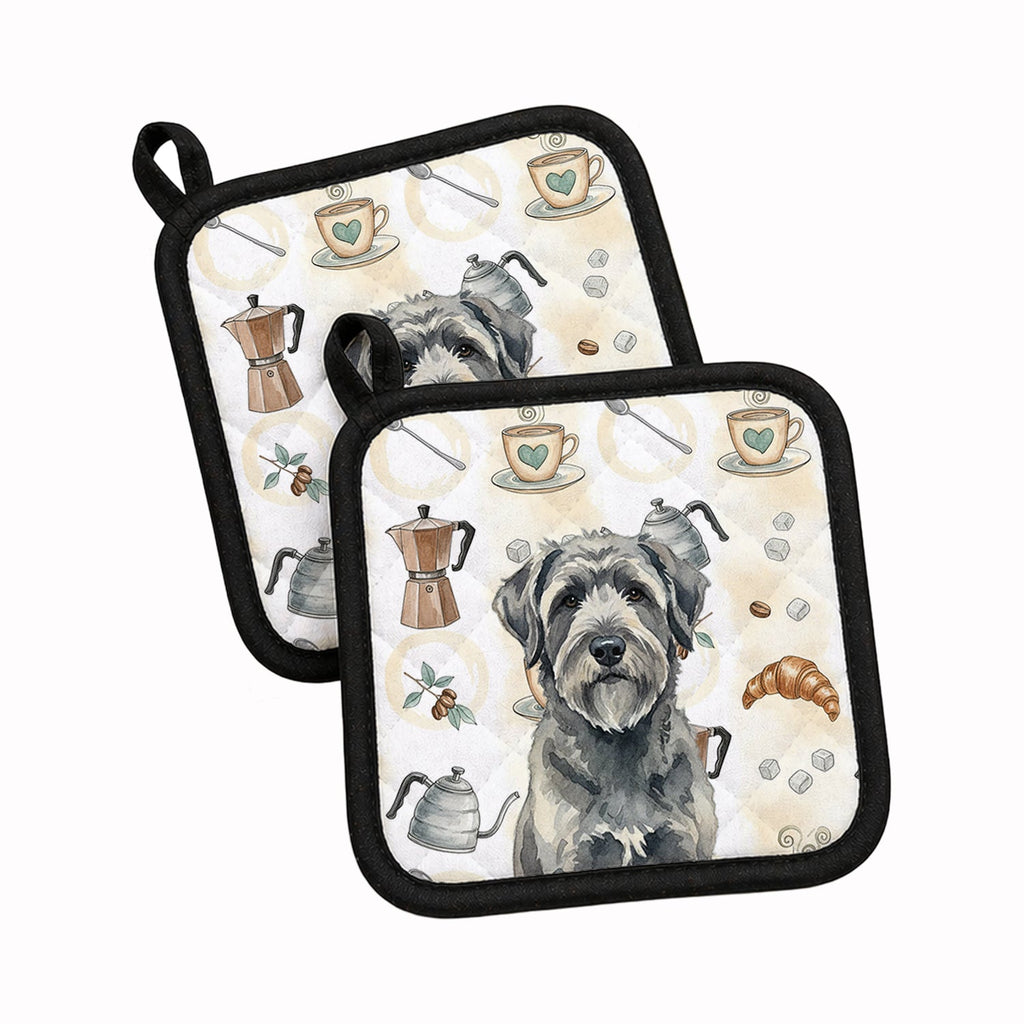 Gray Bouvier des Flandres Coffee Bar Pot Holder Set of 2 Heat Resistant Quilted Hot Pads 7.5 x 7.5 Inch, Insulated Kitchen Trivets for Cooking & Baking