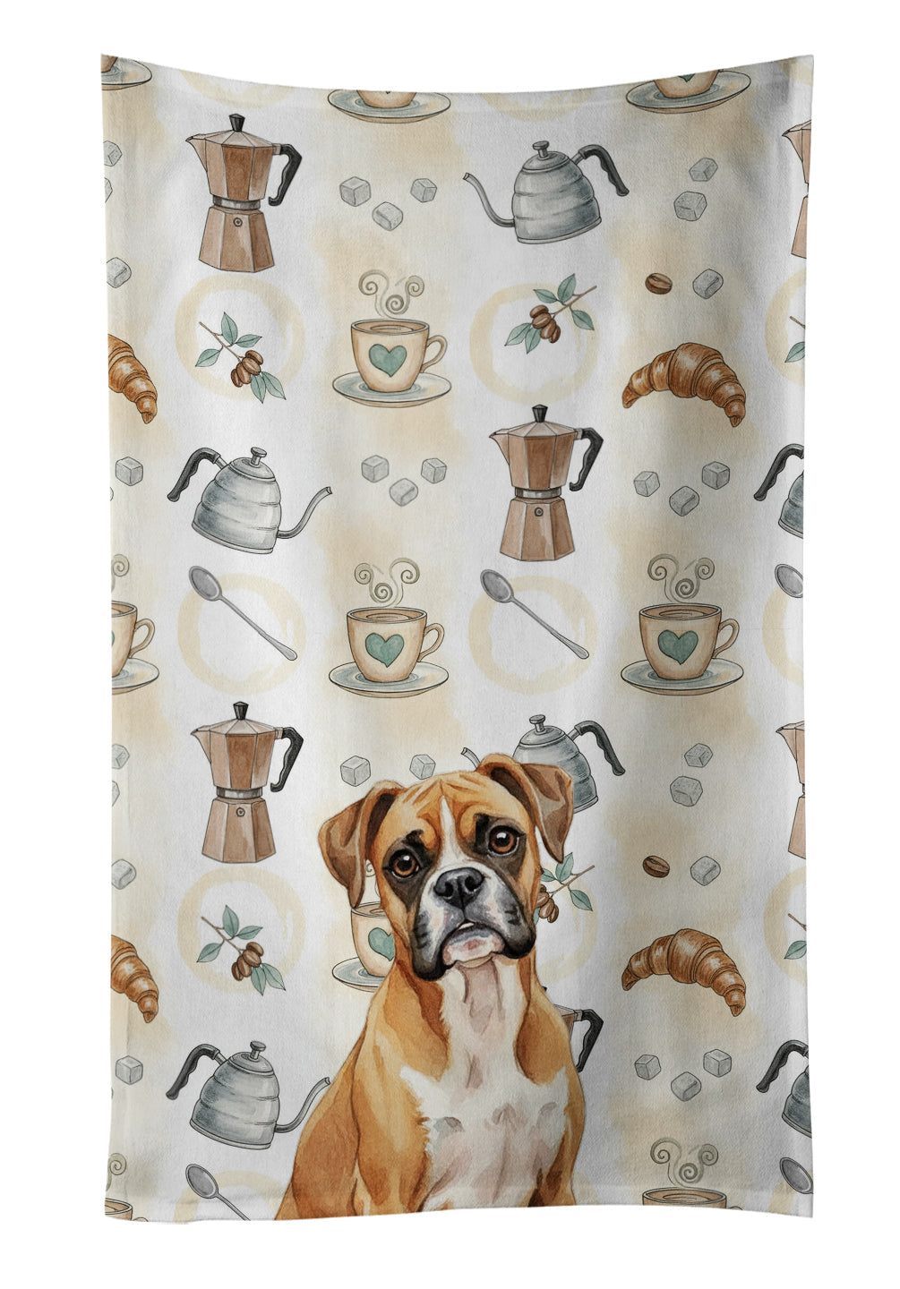 Boxer Coffee Bar Kitchen Towel Velour Plush Front and Cotton Loop Back Machine Washable