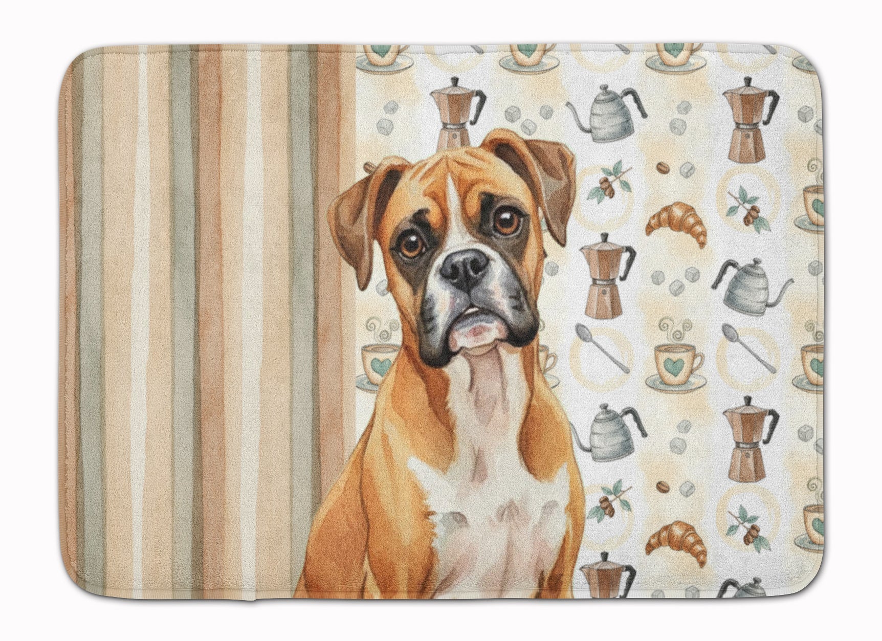 Boxer Coffee Bar Memory Foam Kitchen Mat Machine Washable Anti-Fatigue Cushion Comfort Bath or Kitchen Rug