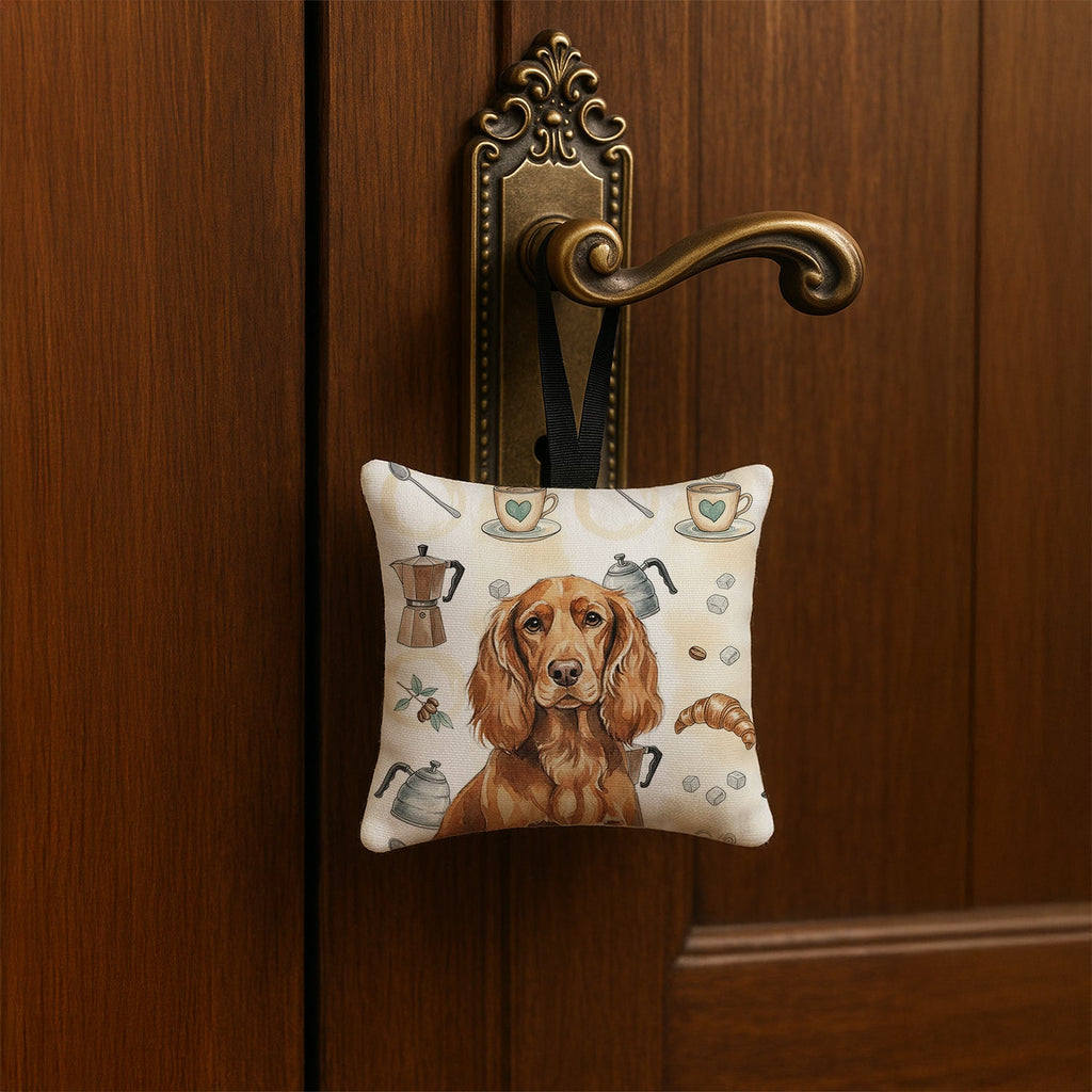 Boykin Spaniel Coffee Bar Hanging Square Fabric Ornament 3.5 � 3.5 Decorative Door-Knob & Tree Hanger, Soft Fabric