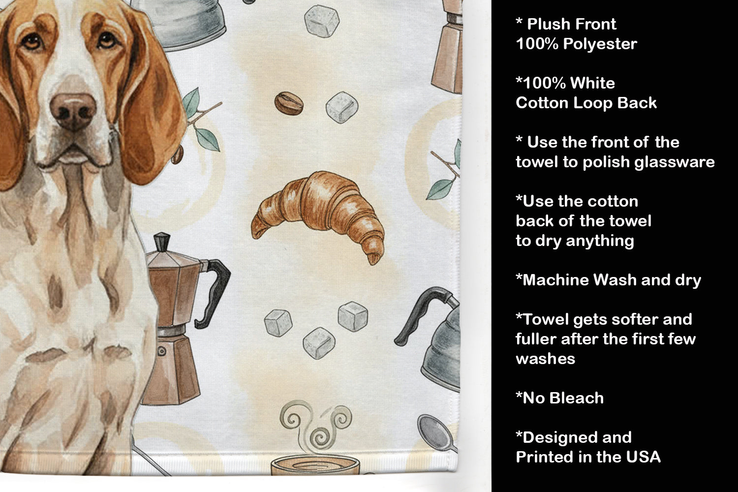 Bracco Italiano Coffee Bar Kitchen Towel Velour Plush Front and Cotton Loop Back Machine Washable