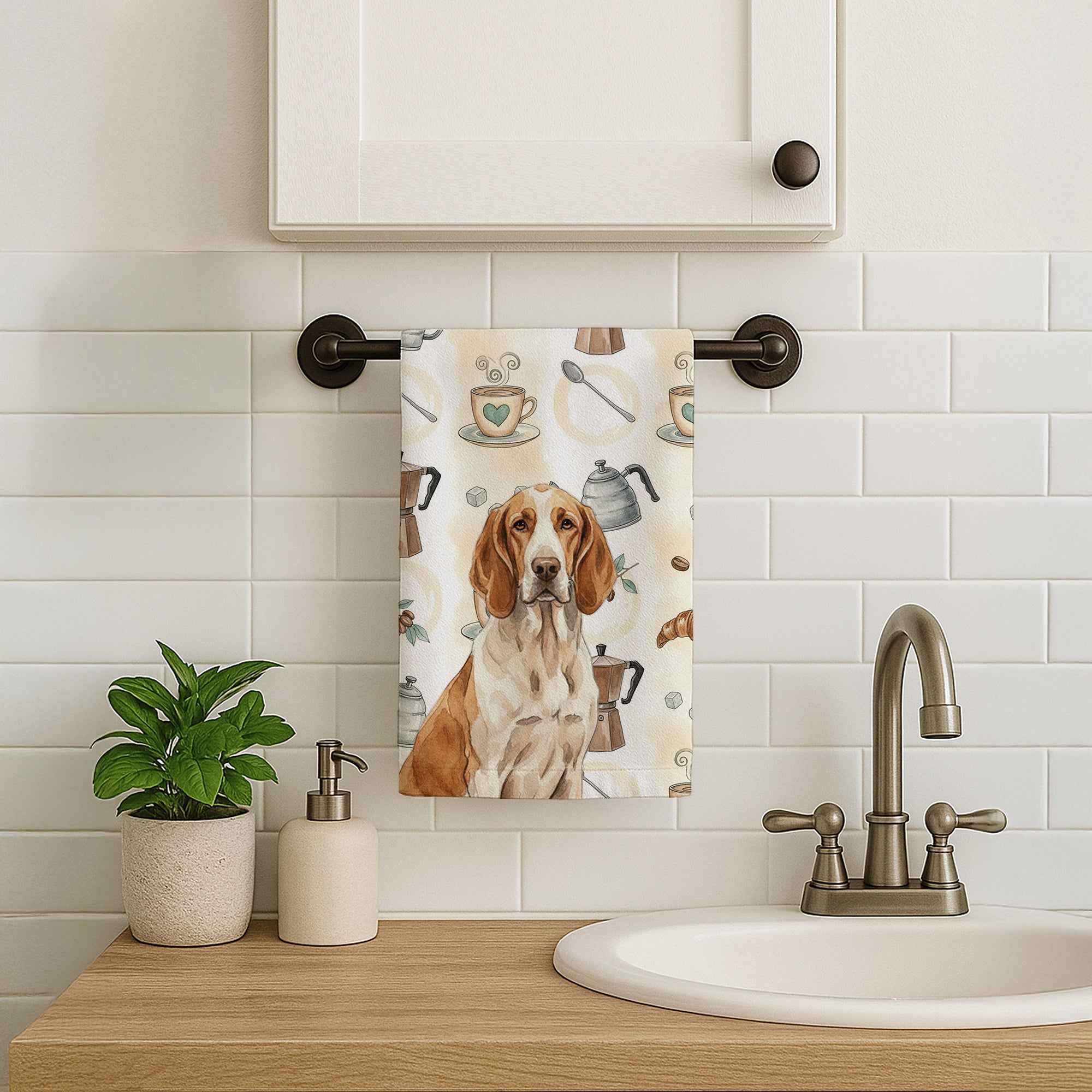 Bracco Italiano Coffee Bar Kitchen Towel Velour Plush Front and Cotton Loop Back Machine Washable