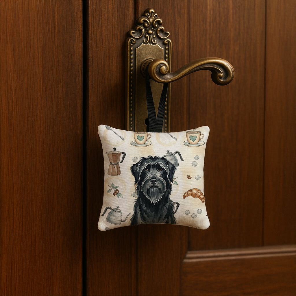 Black Briard Coffee Bar Hanging Square Fabric Ornament 3.5 � 3.5 Decorative Door-Knob & Tree Hanger, Soft Fabric