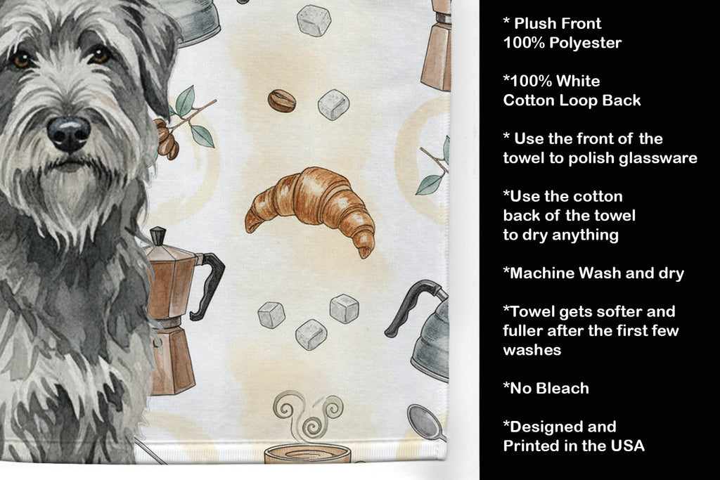Gray Briard Coffee Bar Kitchen Towel Velour Plush Front and Cotton Loop Back Machine Washable