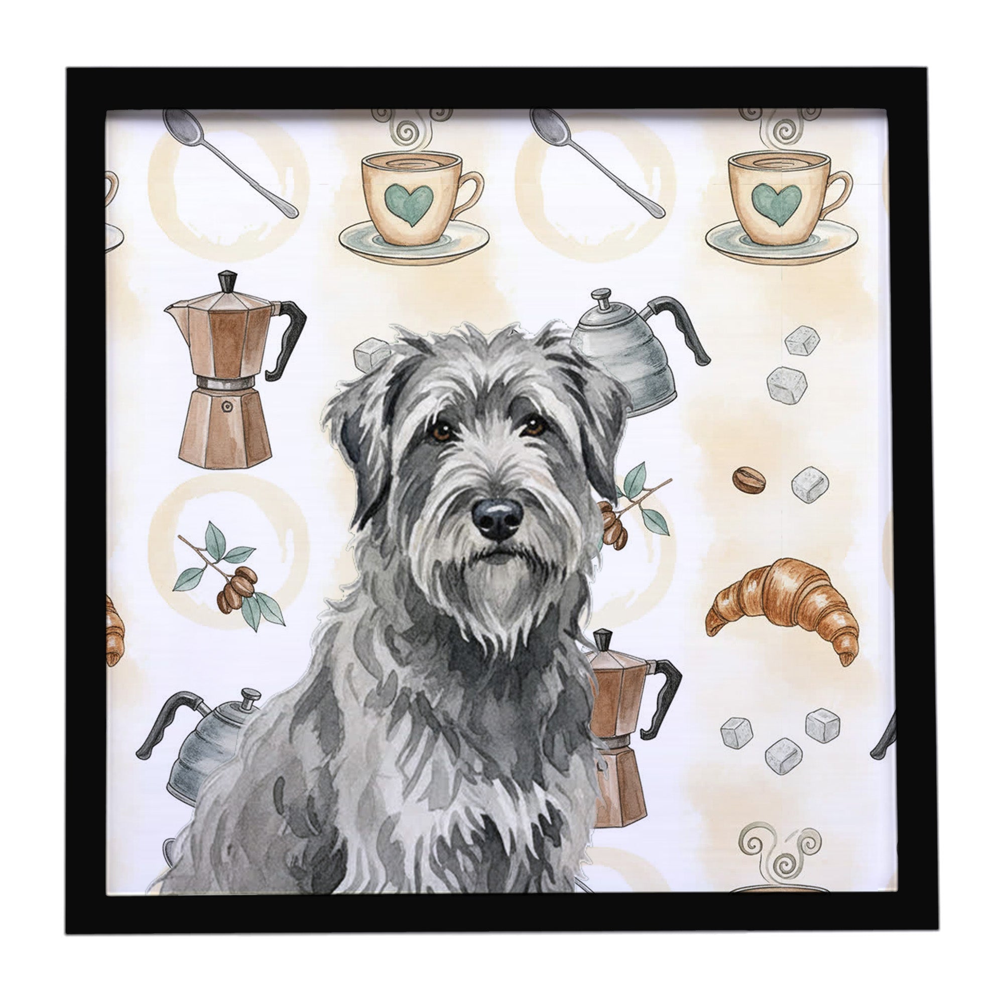 Gray Briard Coffee Bar Framed Metal Print Bathroom, Kitchen, Office, Home Decor Wall Art Ready to Hang, Square, 8X8