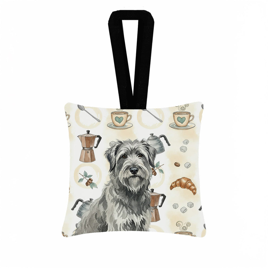 Gray Briard Coffee Bar Hanging Square Fabric Ornament 3.5 � 3.5 Decorative Door-Knob & Tree Hanger, Soft Fabric