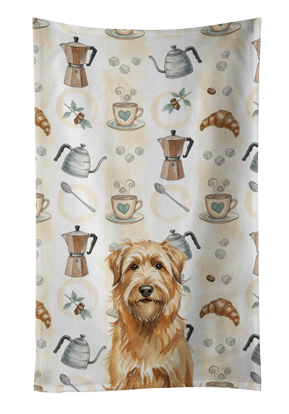 Tawny Briard Coffee Bar Kitchen Towel Velour Plush Front and Cotton Loop Back Machine Washable