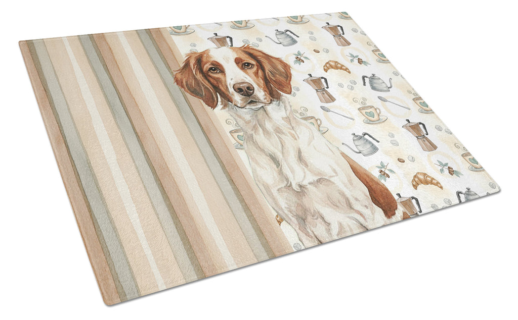 Liver and White Brittany Coffee Bar Cutting Board Tempered Glass Kitchen Cutting Surface, Heat Resistant Chopping, Non-Slip Feet, Food Prep & Serving
