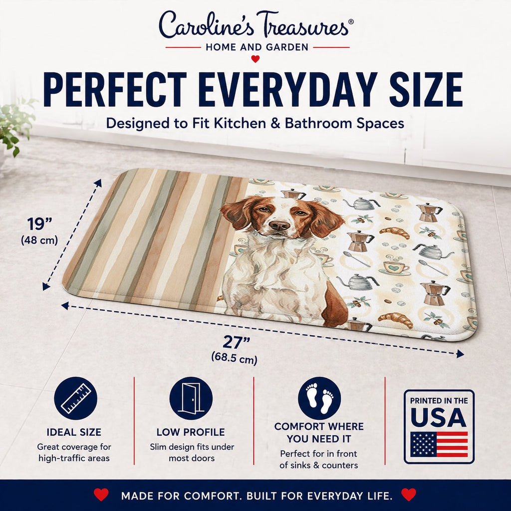 Liver and White Brittany Coffee Bar Memory Foam Kitchen Mat Machine Washable Anti-Fatigue Cushion Comfort Bath or Kitchen Rug
