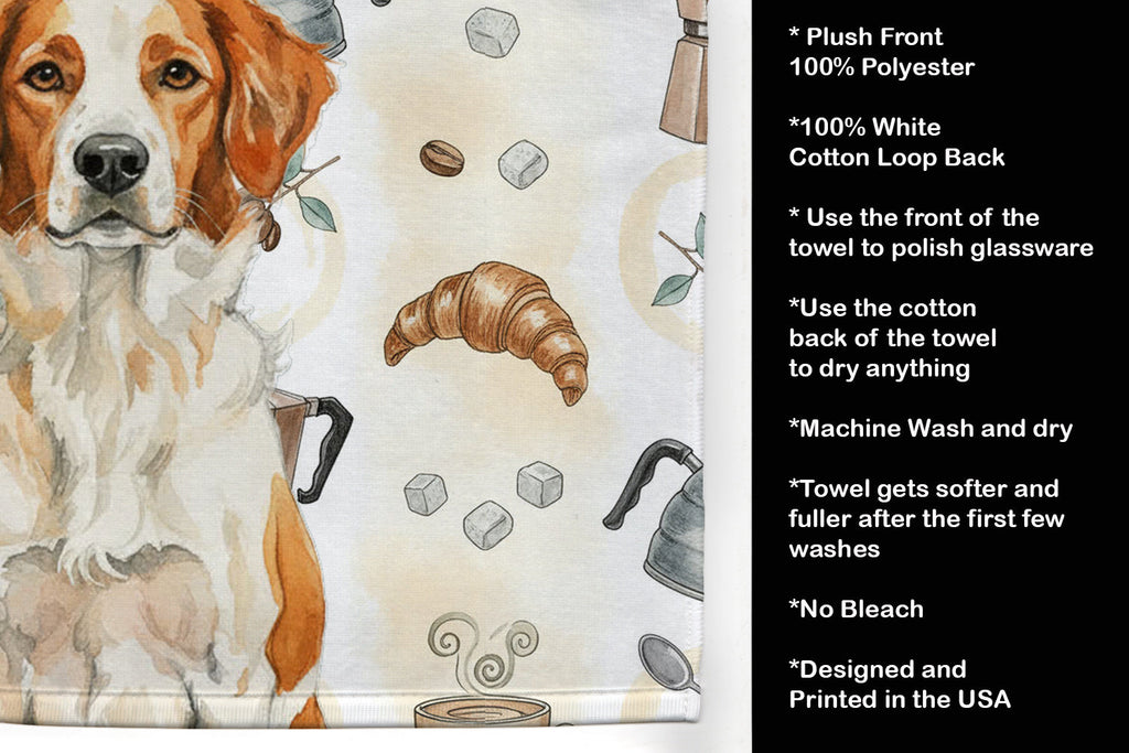 Orange and White Brittany Coffee Bar Kitchen Towel Velour Plush Front and Cotton Loop Back Machine Washable
