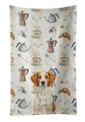 Orange and White Brittany Coffee Bar Kitchen Towel Velour Plush Front and Cotton Loop Back Machine Washable