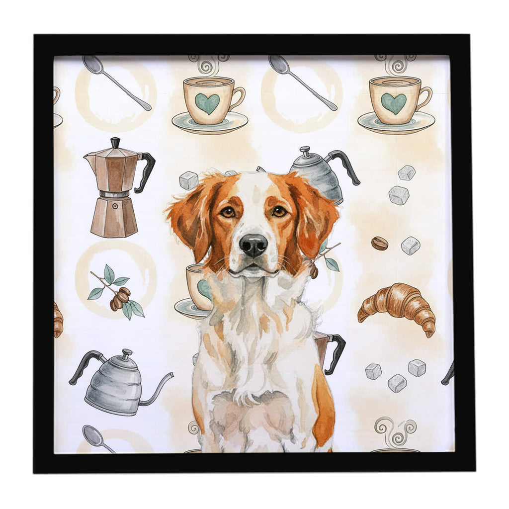Orange and White Brittany Coffee Bar Framed Metal Print Bathroom, Kitchen, Office, Home Decor Wall Art Ready to Hang, Square, 8X8