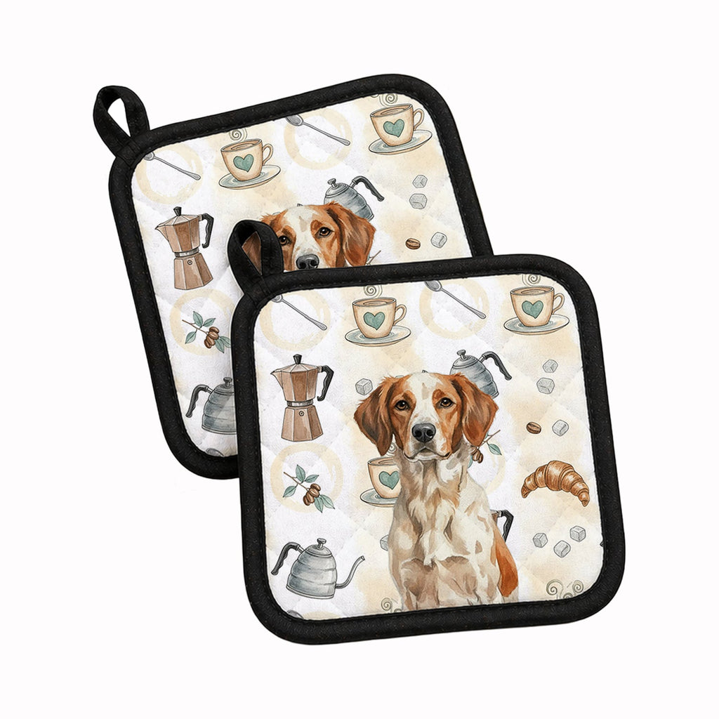 Roan Brittany Coffee Bar Pot Holder Set of 2 Heat Resistant Quilted Hot Pads 7.5 x 7.5 Inch, Insulated Kitchen Trivets for Cooking & Baking