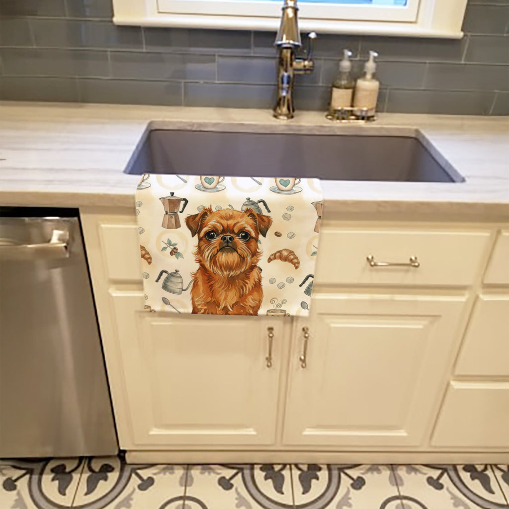 Belge Brussels Griffon Coffee Bar Kitchen Towel Velour Plush Front and Cotton Loop Back Machine Washable